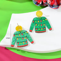 Christmas Festival Jewelry Colored Lights Decor Green Clothes Acrylic Earrings