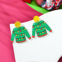 Christmas Festival Jewelry Colored Lights Decor Green Clothes Acrylic Earrings