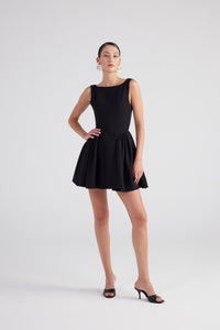 Alena Black Pleated Skirt Mini Dress