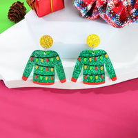 Christmas Festival Jewelry Colored Lights Decor Green Clothes Acrylic Earrings