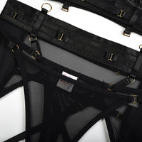 Black Solid Color Mesh Bra Set with Multi-Adjustable Straps Details