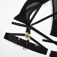 Black Solid Color Mesh Bra Set with Multi-Adjustable Straps Leng Ring Details