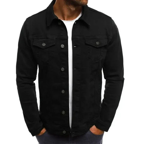 NNEOBA Mens Denim Streetwear Jacket Cotton Casual Slim Fit (Black)