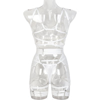 White Solid Color Mesh Bra Set with Multi-Adjustable Straps Back View