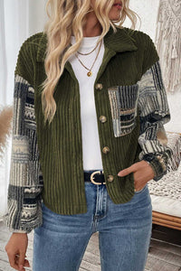 Green Plaid Corduroy Fleece Jacket