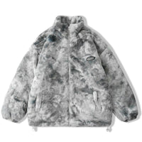 Faux Fur Fleece Winter Jacket Men Tie Dye Printed Fuzzy Jackets Casual Hip Hop Baggy Warm Zipper Coats Couple Outerwear