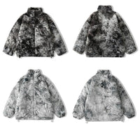 Faux Fur Fleece Winter Jacket Men Tie Dye Printed Fuzzy Jackets Casual Hip Hop Baggy Warm Zipper Coats Couple Outerwear